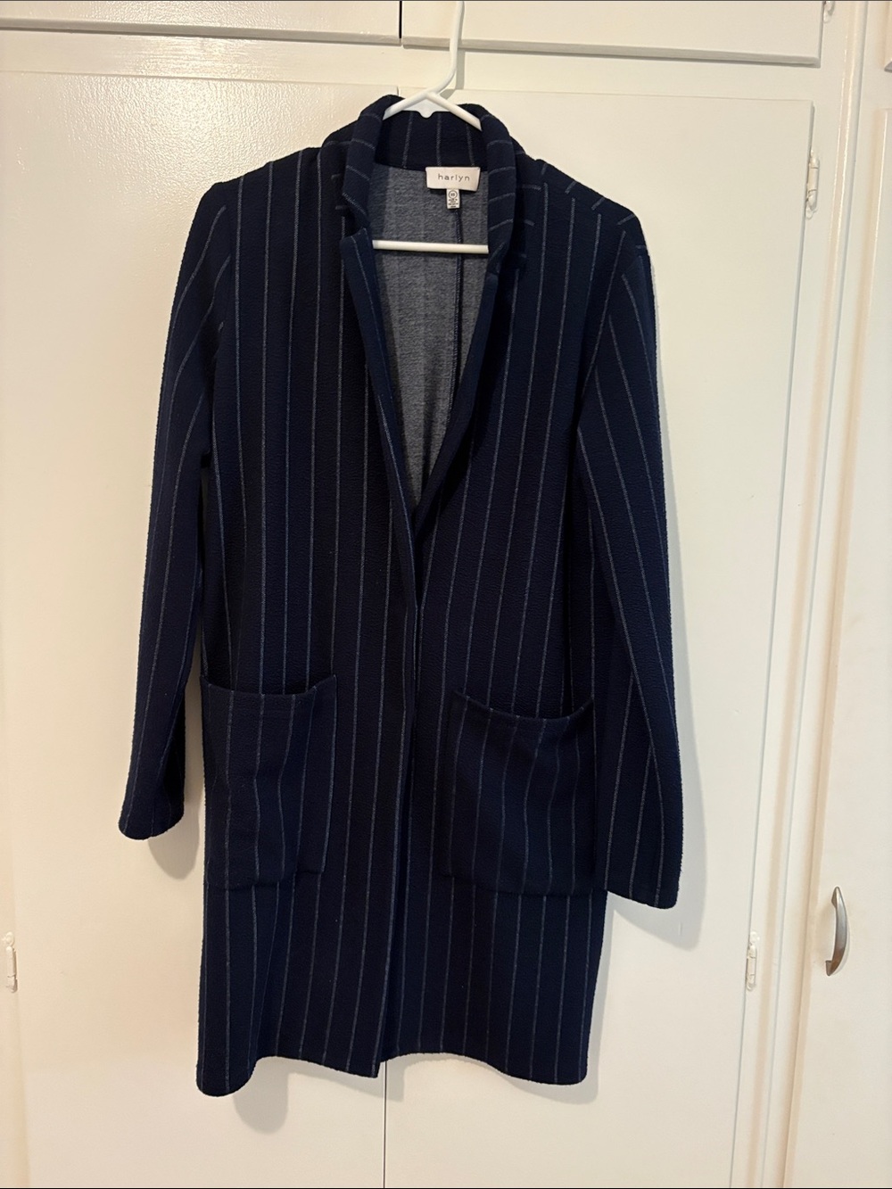 Harlyn Navy Pinstripe Longline Blazer